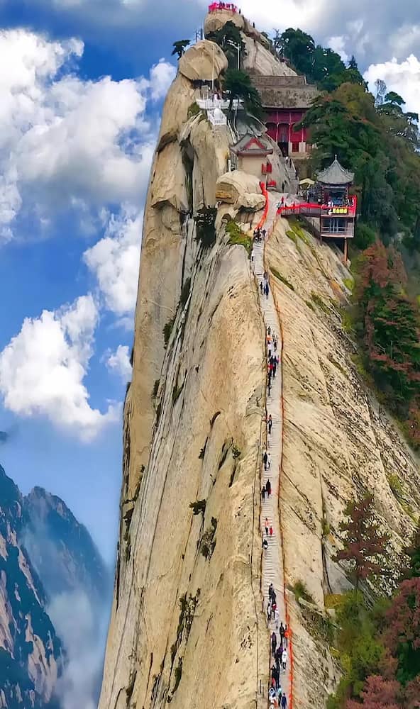 Sheer granite cliffs of Mount Hua's South Peak, one of the world's most dangerous hiking destinations